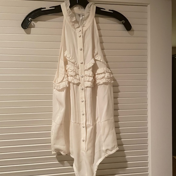 Fleur Du Mal • Ruffle BodySuit Blouse • 100% Silk • Off White • Size 8/10 - Picture 8 of 8